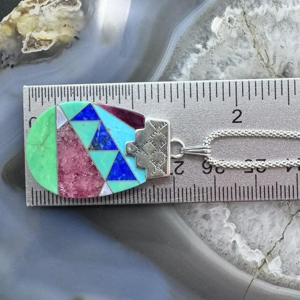 Carolyn Pollack Sterling Multistone Inlay Pottery Pendant With Chain Necklace